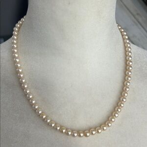 Vintage SN pearl/brass necklace 6mm 18”.